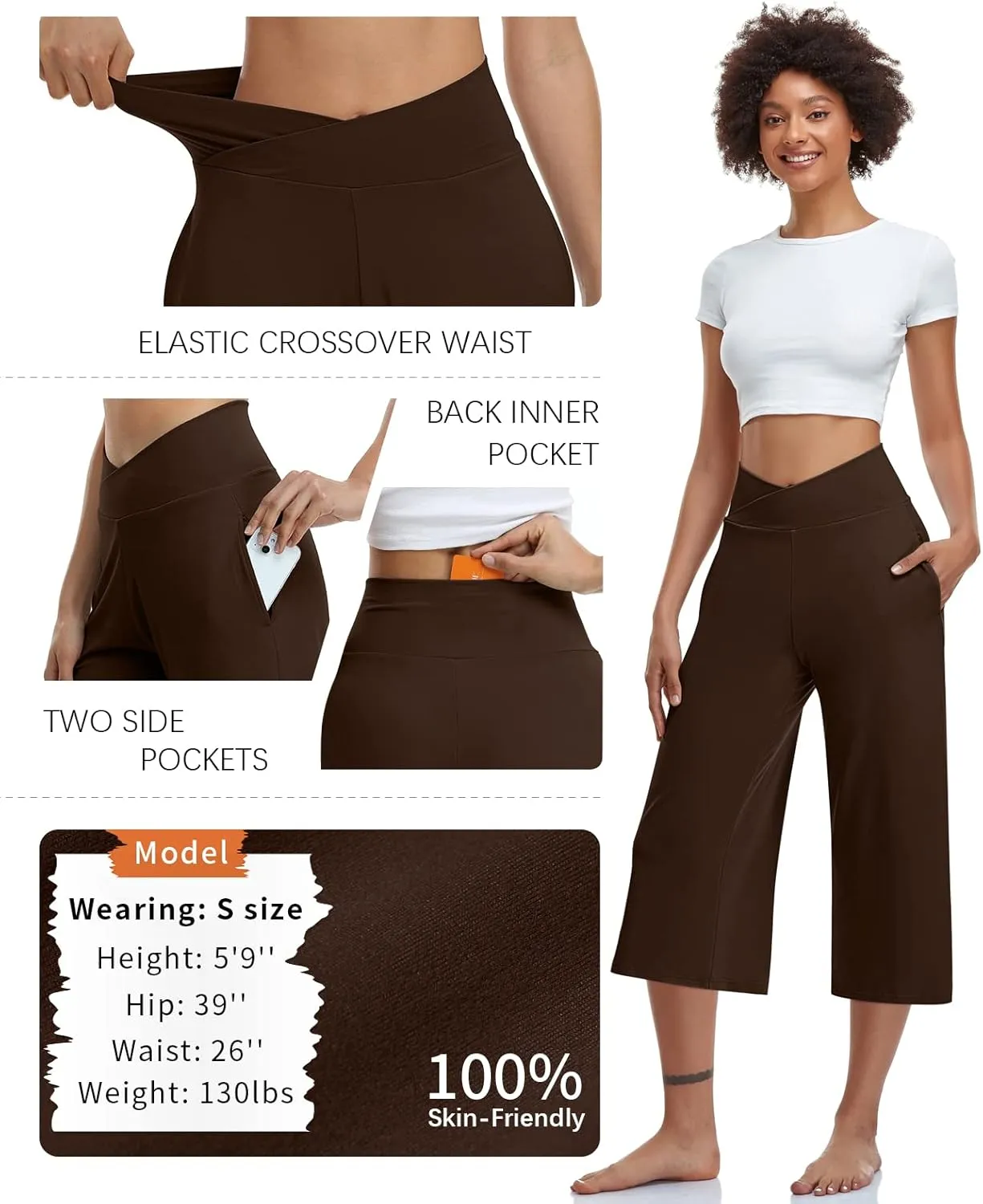 TARSE Womens Casual Wide Leg Yoga Capris Crossover High Waist Capri Pants Loose Soft Pajama Pockets Sweatpants