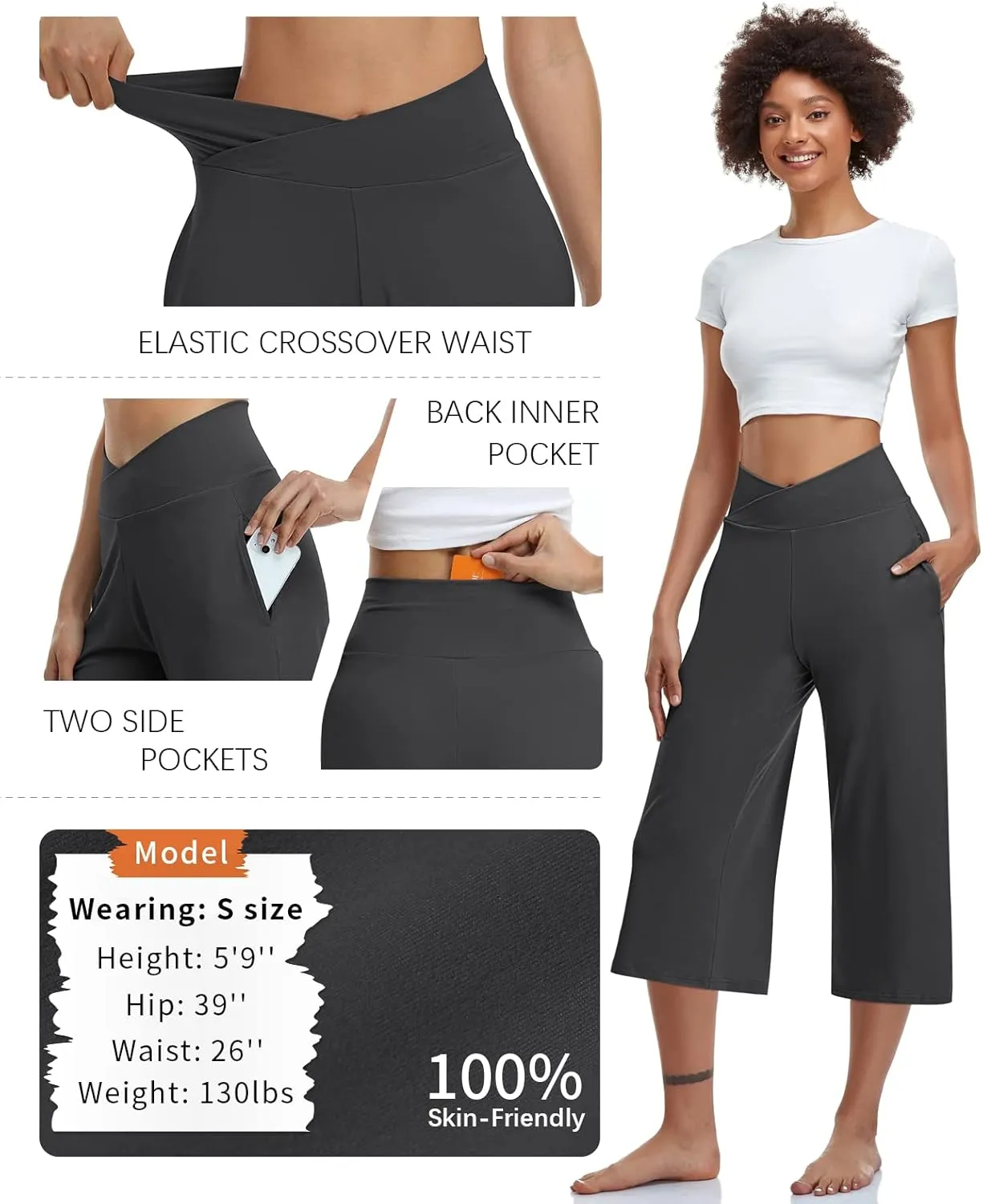 TARSE Womens Casual Wide Leg Yoga Capris Crossover High Waist Capri Pants Loose Soft Pajama Pockets Sweatpants