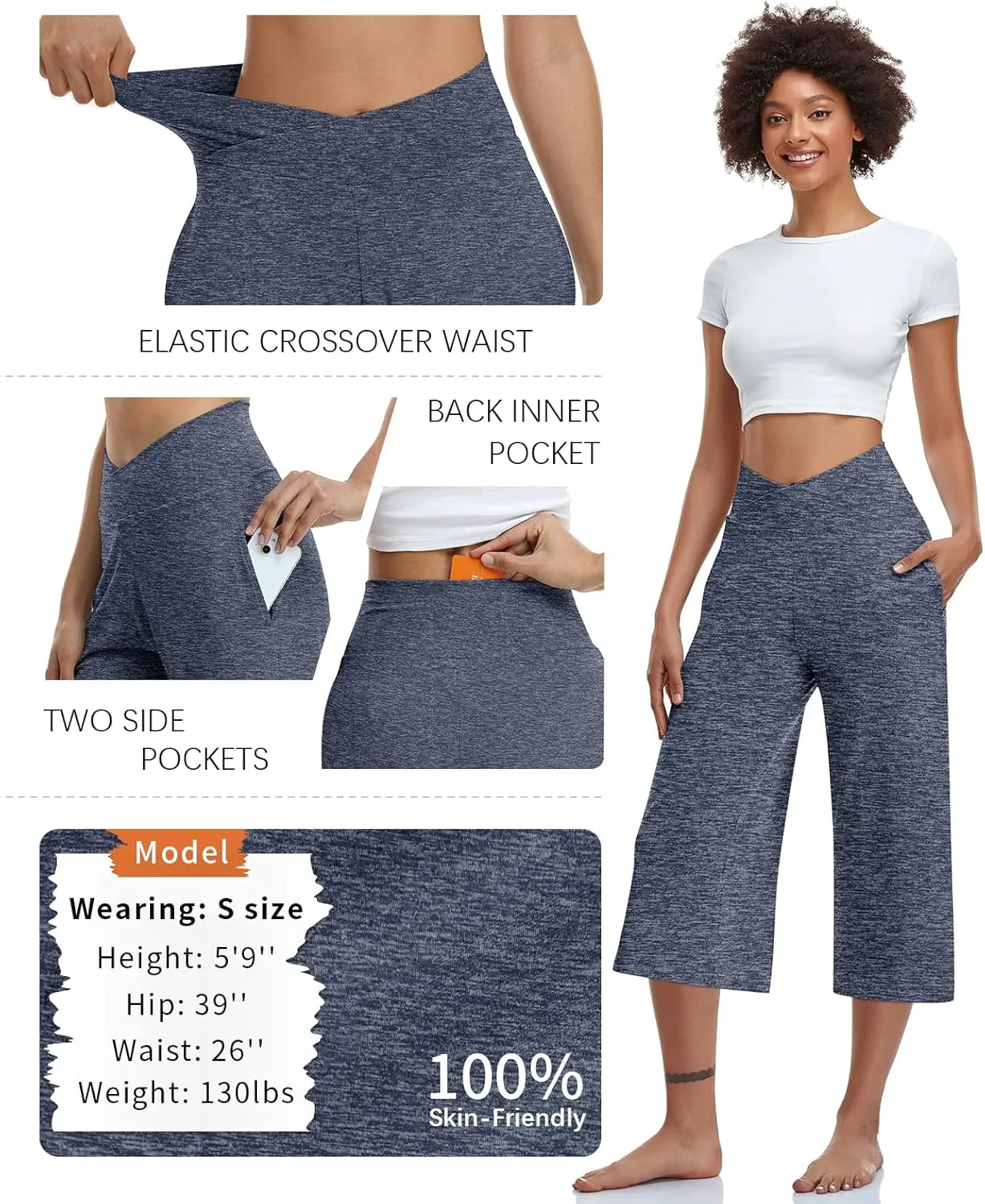 TARSE Womens Casual Wide Leg Yoga Capris Crossover High Waist Capri Pants Loose Soft Pajama Pockets Sweatpants