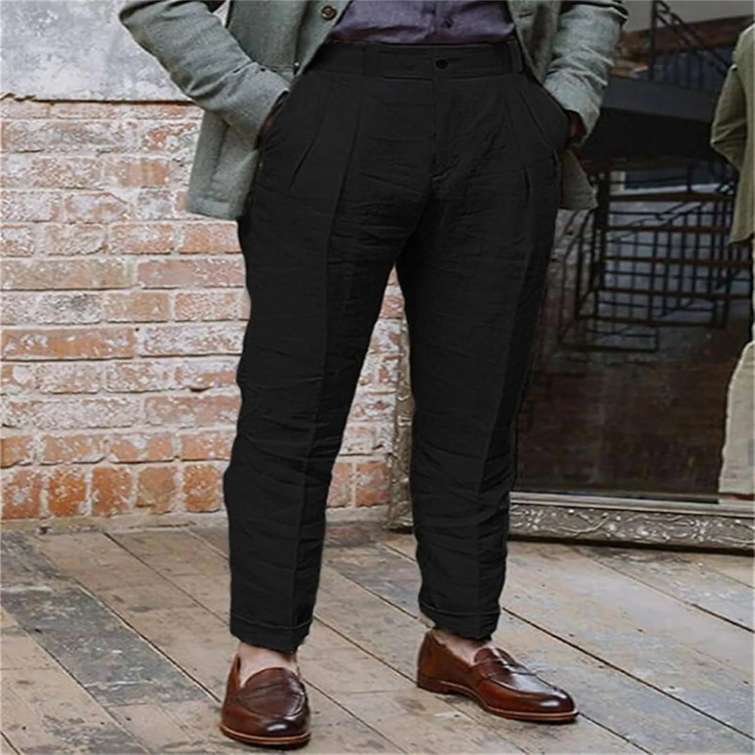 Thatrich Linen Beach Pants Men Casual Straight Leg Sports Yoga Pant Relaxed Fit Breathable Daily Wear Trousers Comfy Slacks