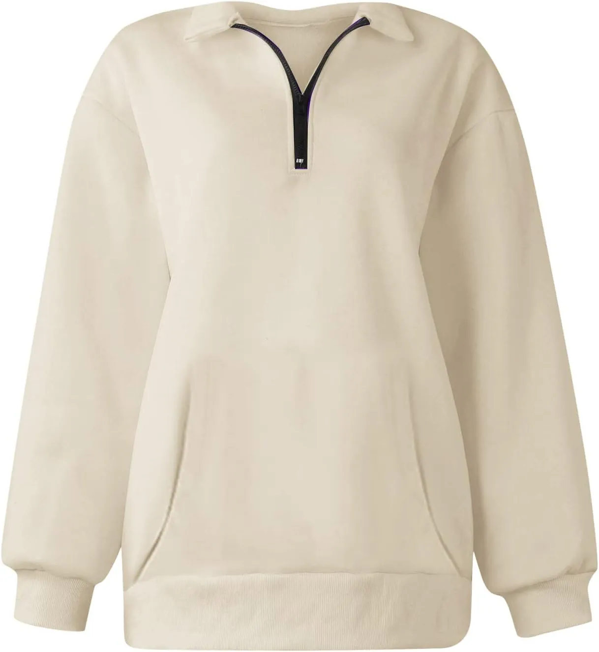 Women Half Zip Oversized Sweatshirts Long Sleeve Solid Color Hoodie Lightweight Drop Shoulder Fleece Pullover Tops