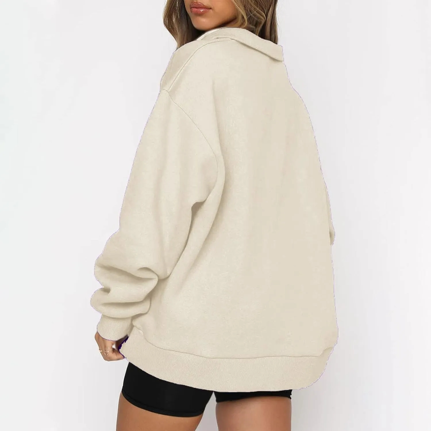 Women Half Zip Oversized Sweatshirts Long Sleeve Solid Color Hoodie Lightweight Drop Shoulder Fleece Pullover Tops