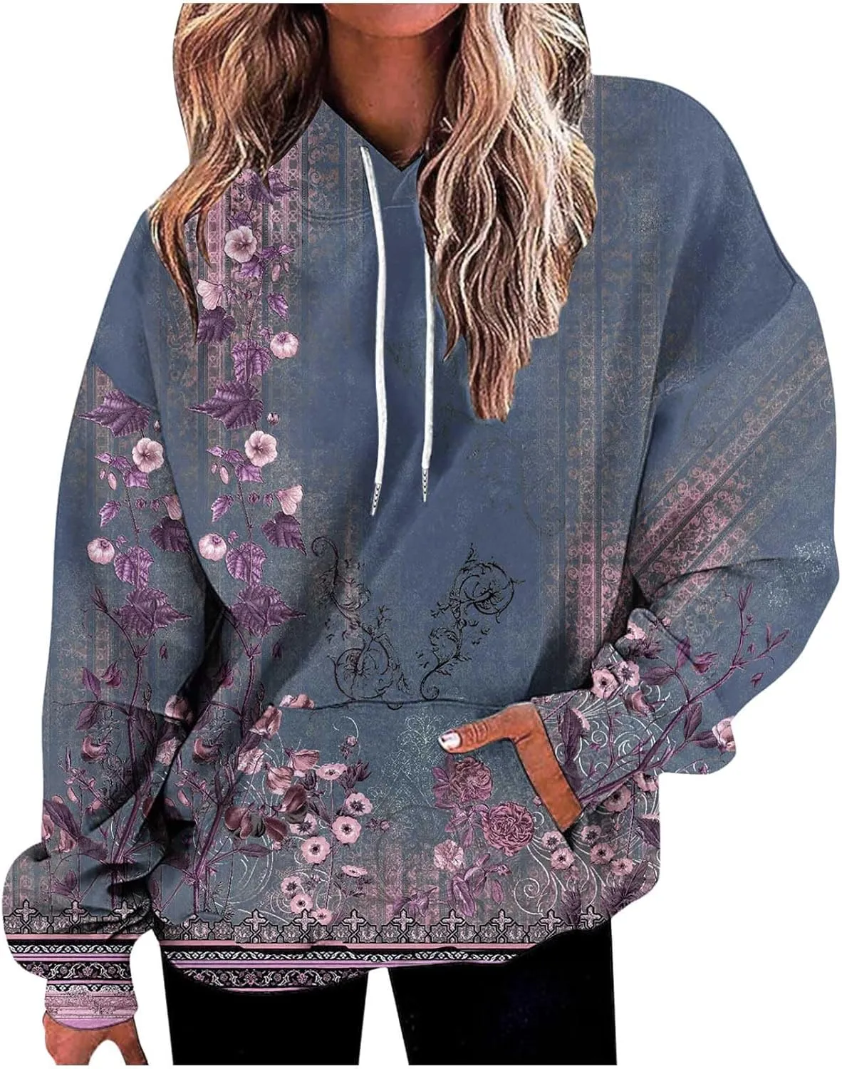 Women Oversized Hooded Sweatshirts Fashion Printed Pocket Long Sleeve Blouse Casual Tops Sweatershirt Y2K Hoodies