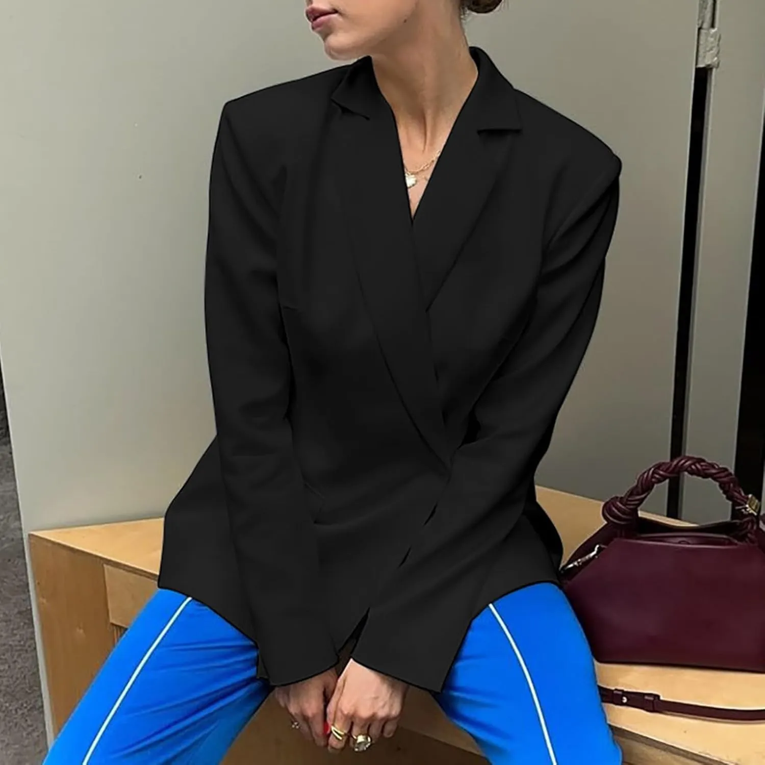 Women Sexy Casual Blazers Trendy Long Sleeve Backless Lightweight One Button Work Office Blazer Jackets