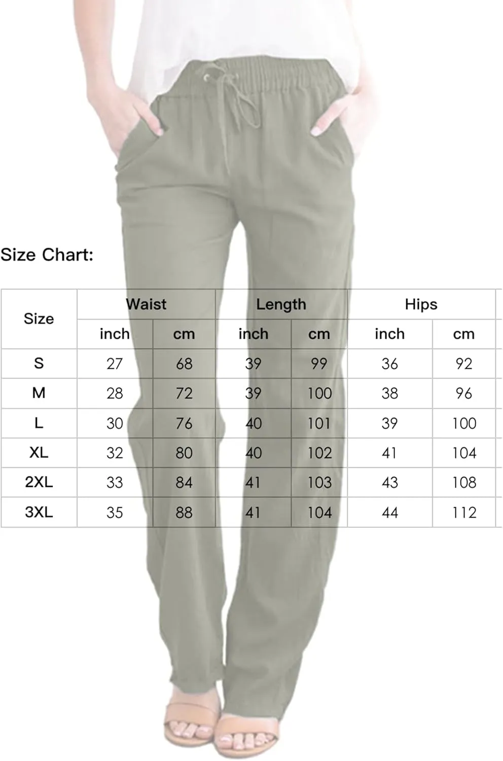 Womens Casual Soft Linen High Waist Pants Drawstring Loose Fit Spring Summer Pants Trousers with Side Pockets