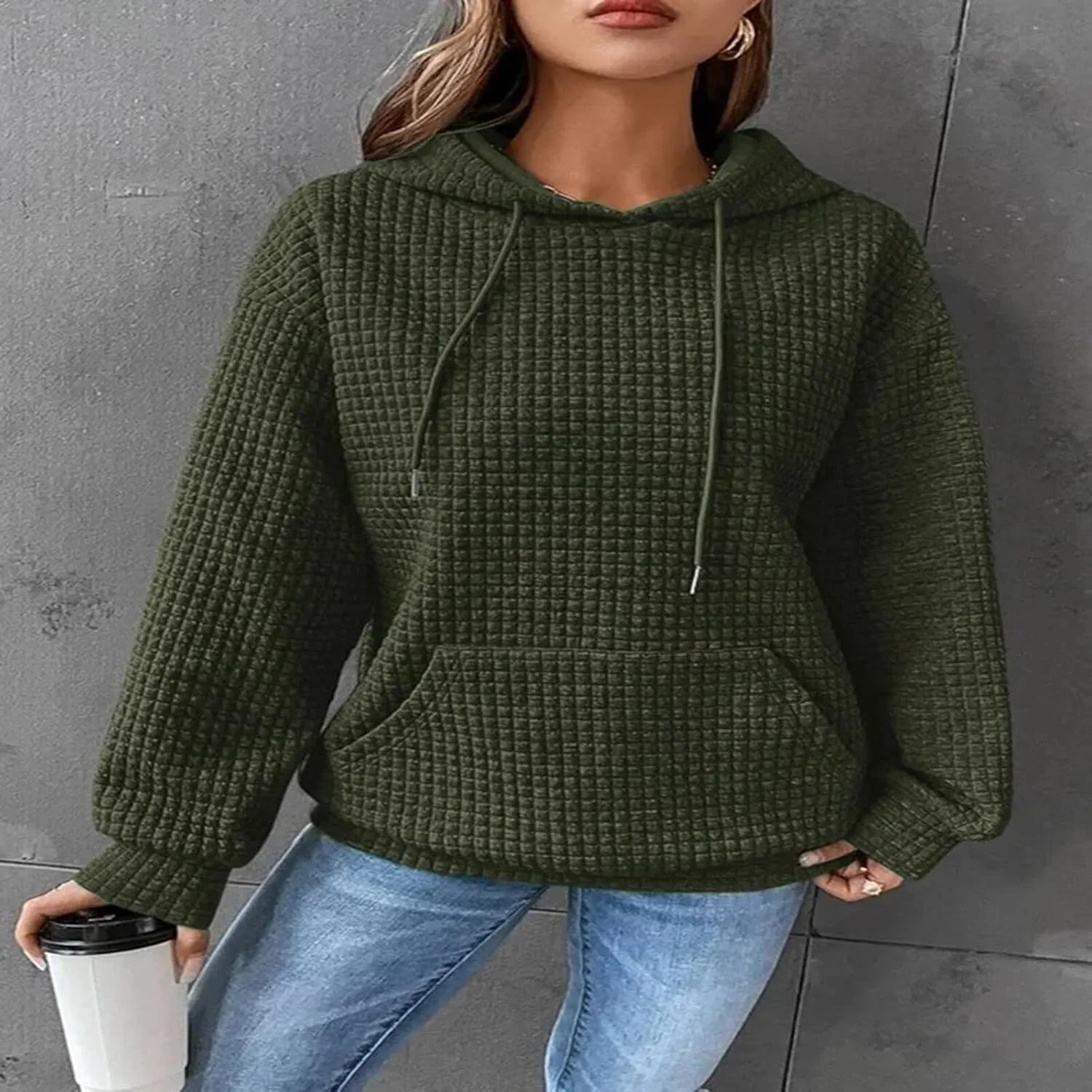 Womens Checkered Hoodies Trendy 2024 Hooded Sweatshirts Soft Hoodies Loose Fit with Pockets Casual Pullover Tops