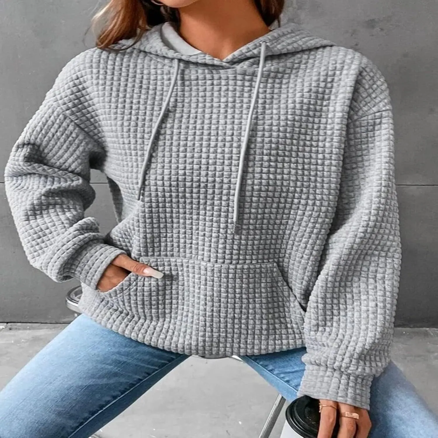 Womens Checkered Hoodies Trendy 2024 Hooded Sweatshirts Soft Hoodies Loose Fit with Pockets Casual Pullover Tops