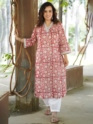 Women's Cotton Red & White Kurti