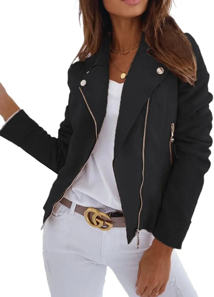 Women's Faux Leather Jackets Suede Spring Trendy Outfits 2025 Fall Zip Up Cropped Moto Jakcet Outerwear