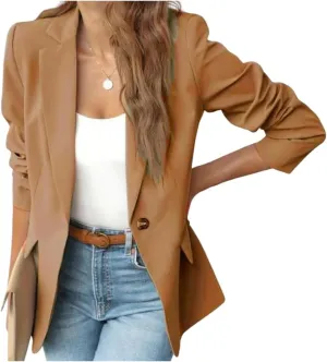 Women's Minimalist Solid Button Lapel Collar Blazer, Jackets for Women Trendy, Business Casual Outfits for Women