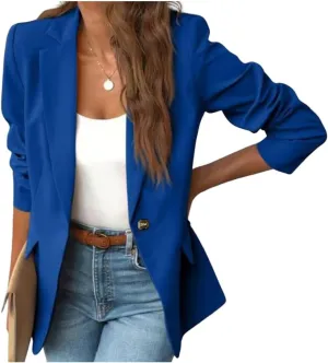 Women's Minimalist Solid Button Lapel Collar Blazer, Jackets for Women Trendy, Business Casual Outfits for Women