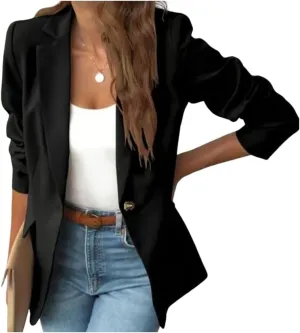 Women's Minimalist Solid Button Lapel Collar Blazer, Jackets for Women Trendy, Business Casual Outfits for Women