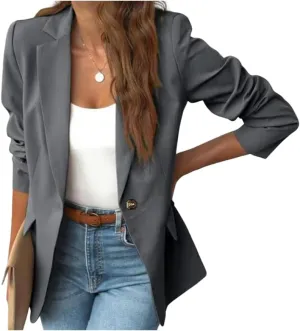 Women's Minimalist Solid Button Lapel Collar Blazer, Jackets for Women Trendy, Business Casual Outfits for Women