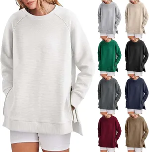 Womens Oversized Sweatshirt Crewneck Long Sleeve Tunic Pollover Side Zipper Hoodie Sweater 2024 Fall Clothes
