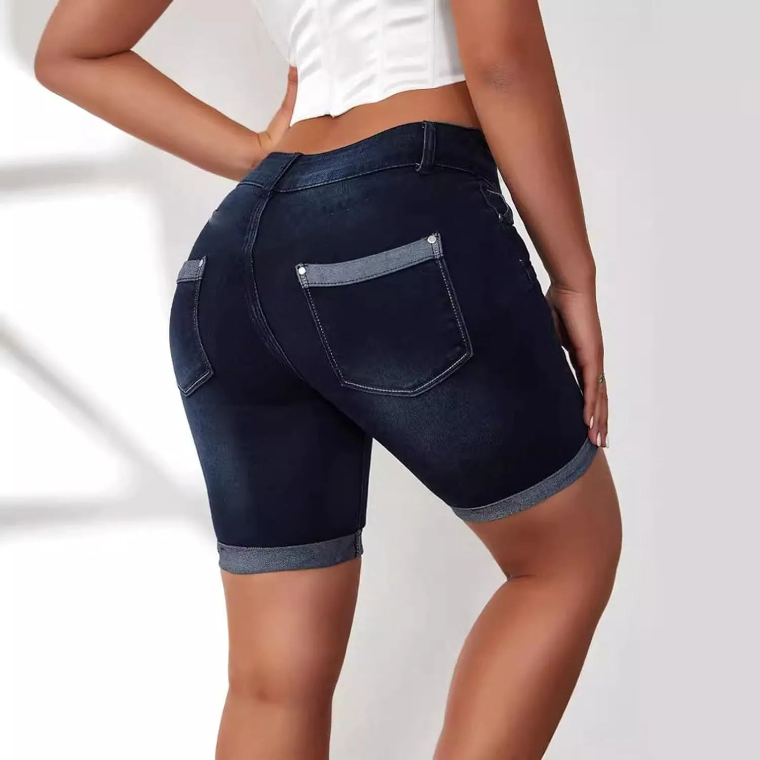Womens Plus Size Jean Shorts High Waisted Stretchy Midi Bermuda Denim Shorts 2025