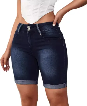 Womens Plus Size Jean Shorts High Waisted Stretchy Midi Bermuda Denim Shorts 2025