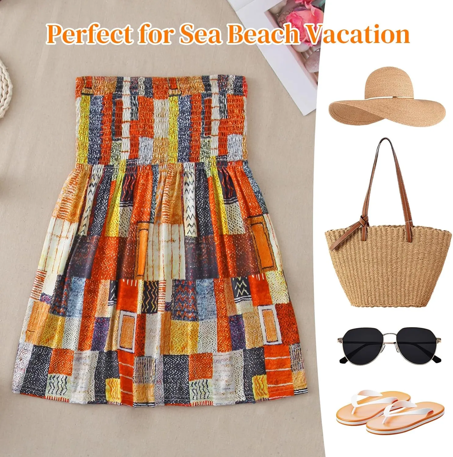 Womens Strapless Smocked Tube Top Soft Stretchy Pleated Bandeau Tank Sexy Sleeveless Loose Summer Camis Tunic Tops