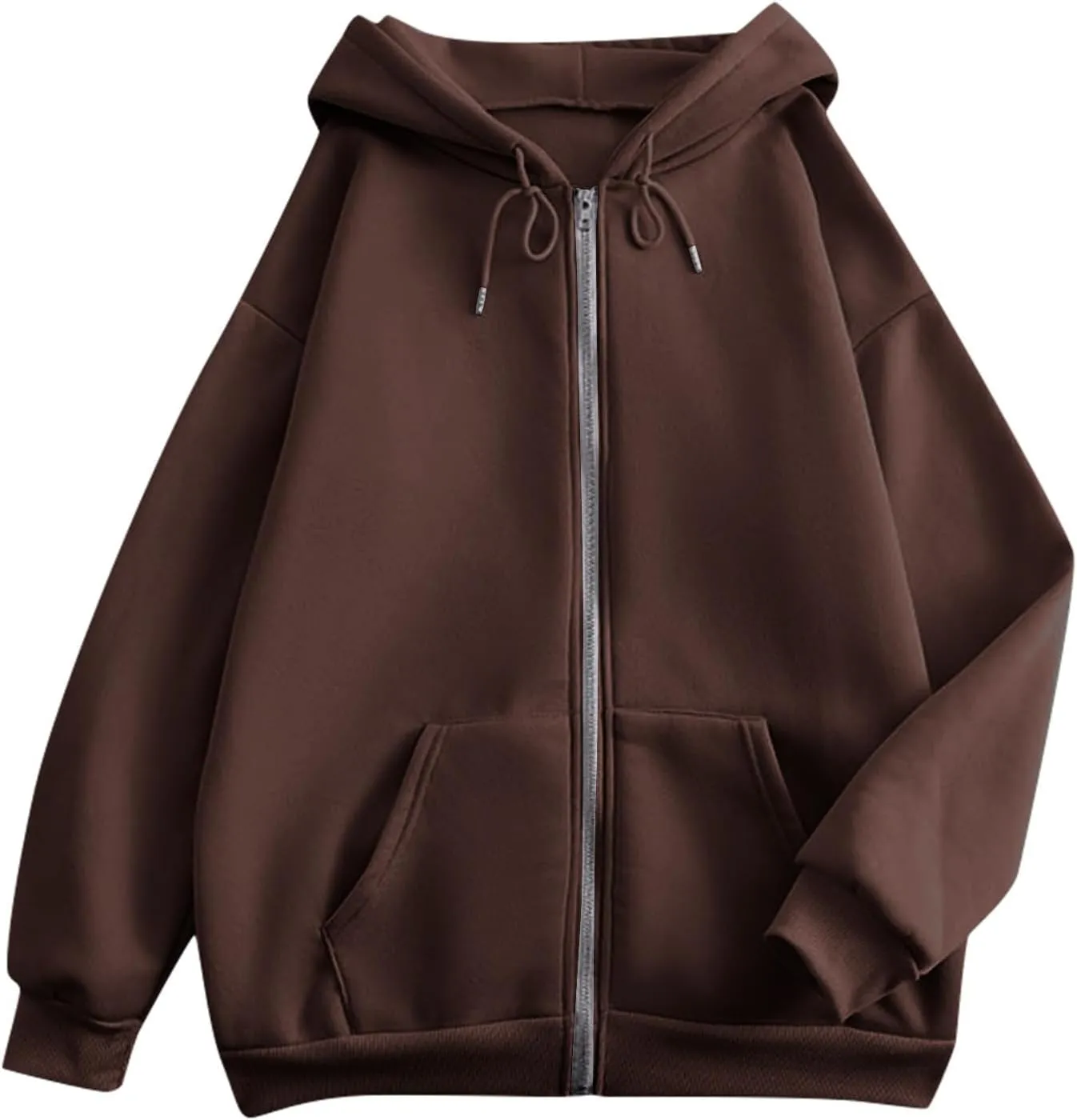 Womens Zip Up Hoodies Casual Long Sleeve Sweatershirts Oversized Drawstring Jackets with Pockets