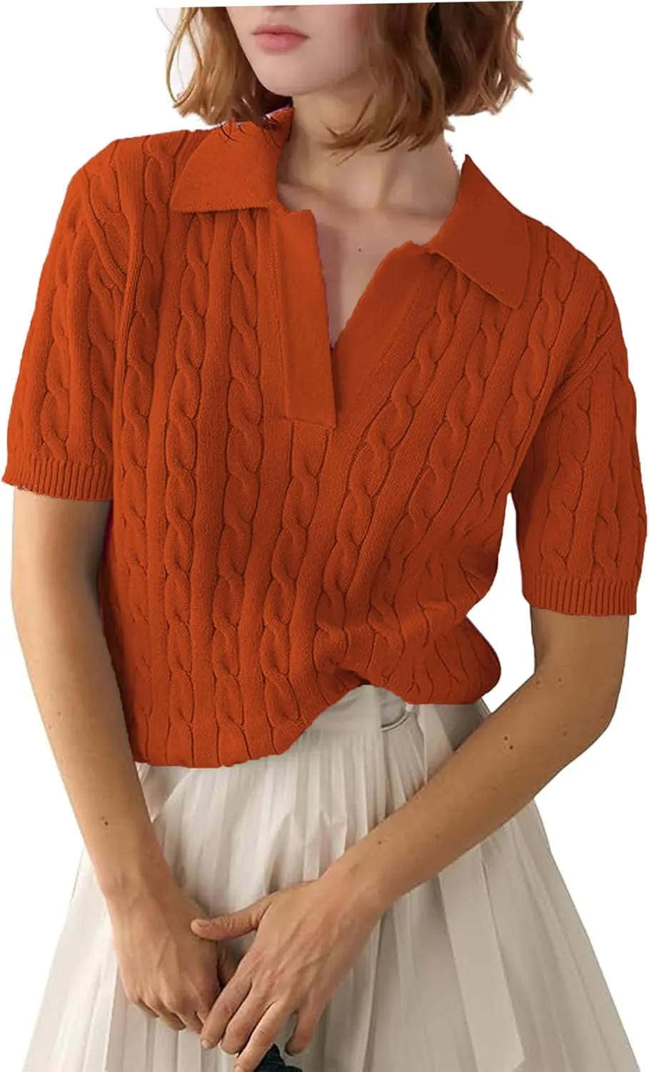 Zeagoo Women Short Sleeve Sweater Pullover Polo Tops V Neck Knit Casual Soft Pullover Shirt