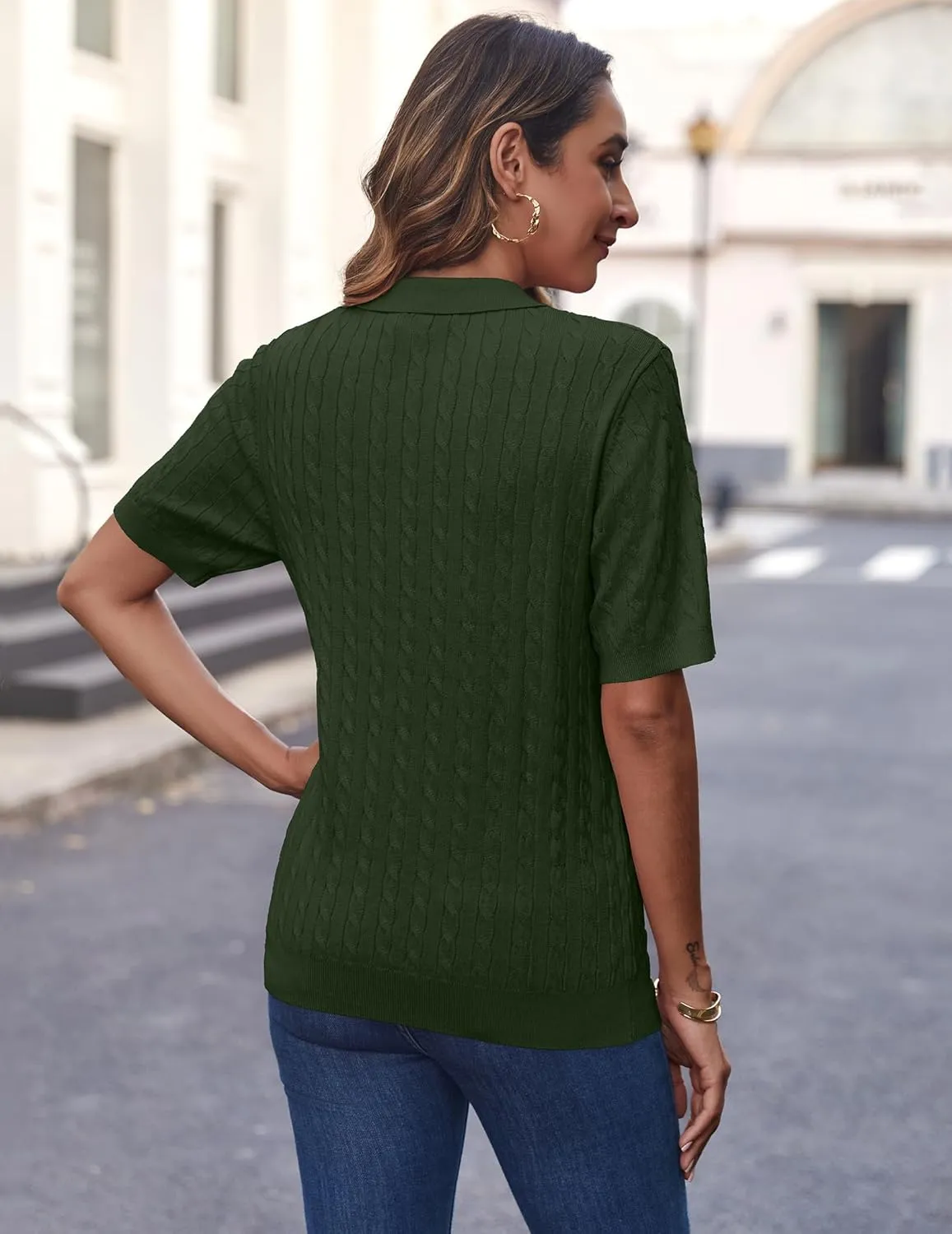 Zeagoo Women Short Sleeve Sweater Pullover Polo Tops V Neck Knit Casual Soft Pullover Shirt
