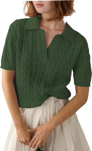 Zeagoo Women Short Sleeve Sweater Pullover Polo Tops V Neck Knit Casual Soft Pullover Shirt