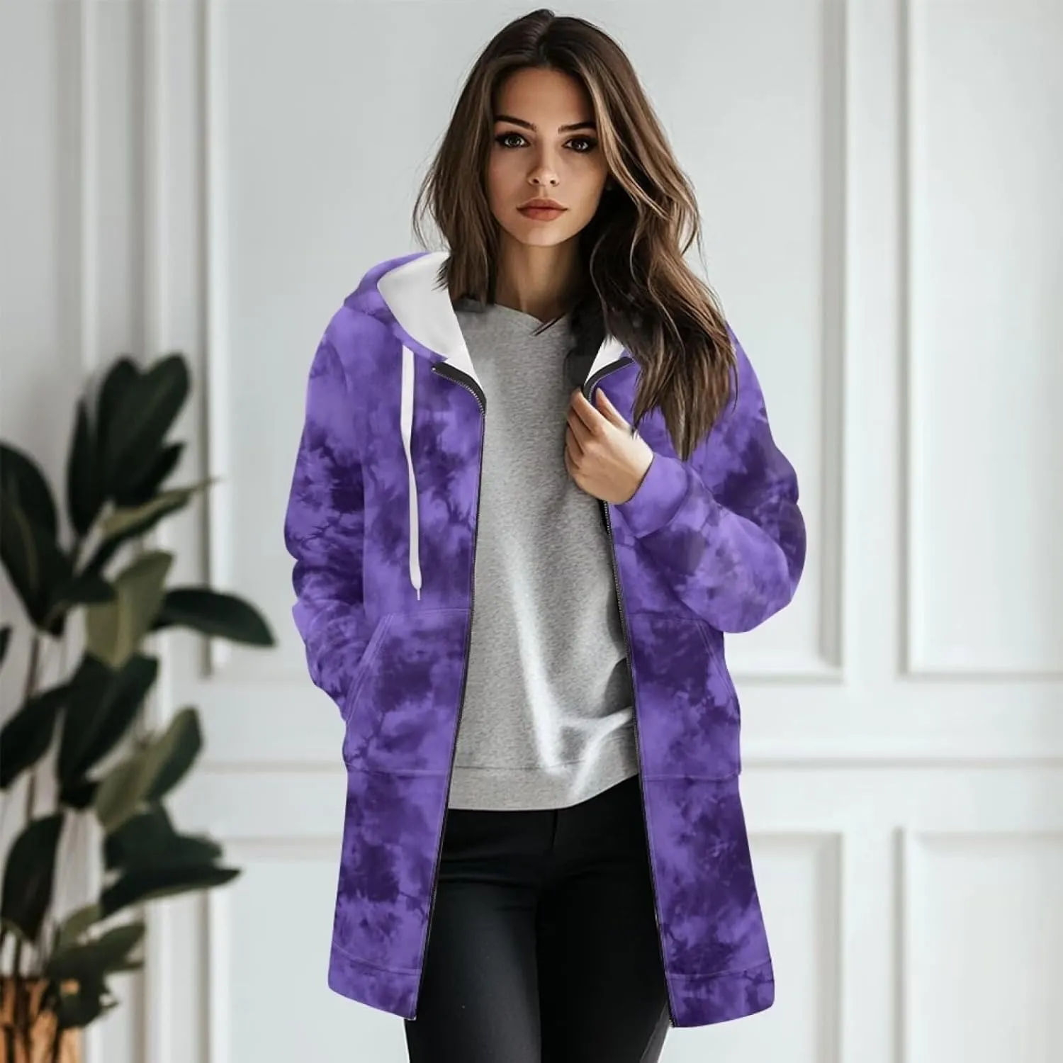 Zip Up Hoodies for Women Trendy Tie Dye Hooded Sweatshirts Oversized Long Sleeve Pullover Drawstring Jackets